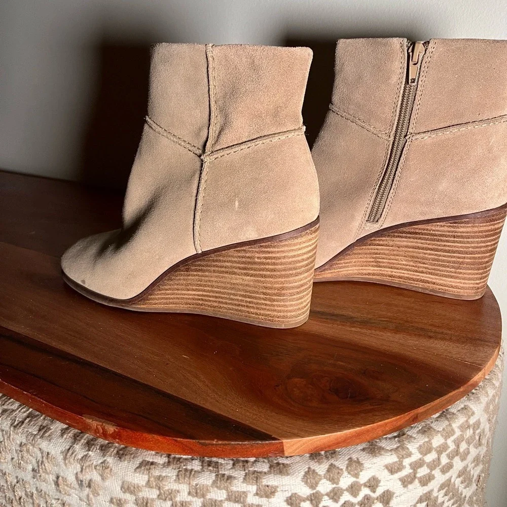 Lucky Brand Tan Suede Wedge Booties | Women's Casual Boho Ankle Boots‎